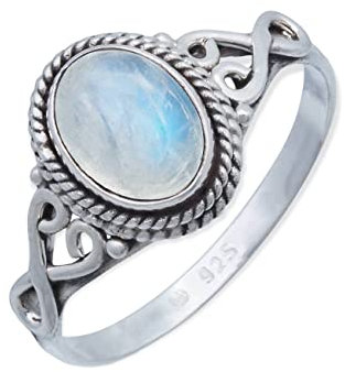mantraroma Silber Ring Damen 925 Regenbogen Mondstein Edelstein weiß ausgefallen verspielt