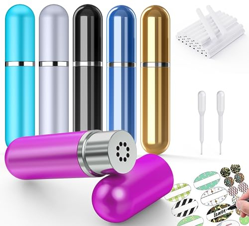 Tubos inhaladores nasales de aromaterapia para aceites esenciales, inhaladores nasales portátiles reutilizables de aluminio en blanco con 2 mini cuentagotas 24 mechas de algodón y 24 calcomanías para