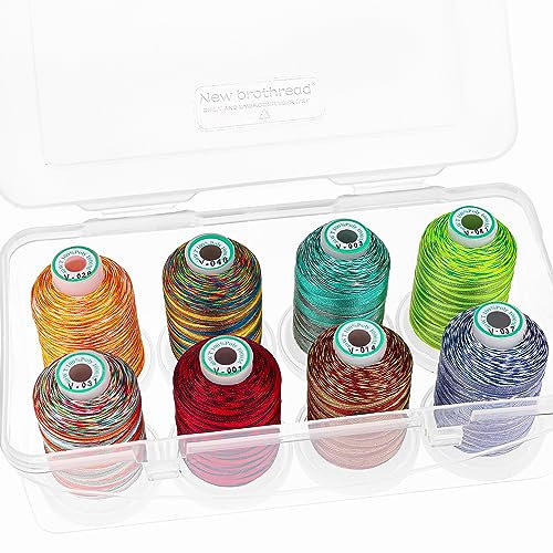 New brothread - 18 Optionen - 8 Schnappen Spulen von 1000m jeder Polyester Maschine Stickgarn mit Klarer Kunststoff Aufbewahrungsbox für Stickerei & Quilten - Variegated Colour2