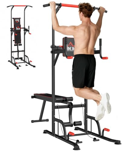 HOMCOM Barra de Dominadas Power Tower Altura Ajustable 181-229 cm Negro