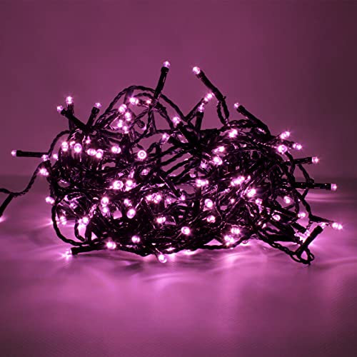 Luci LED Natalizie da Esterno/Interno, 5mm, Cavo Verde, 8 Modalità, Controller 31V con Memoria, IP44 (Rosa, 5M 100LED)