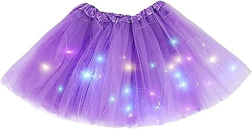 Bybyseno Girl Tutu Skirt, Light Up LED Ballet Tutu Skirt 2-8 Years Fluffy Ballet Dress Up Costume for Kids Party 3-Layer Multicolor Skirts (Dark Purple)