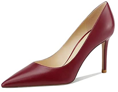 Saekcted Femmes Aiguille Haut High Talon Heel Fermé Pointu Bout Slip-on Escarpins Bureau Clear Cute Classique Chaussures 8.5 CM Heels Bourgogne Rouge 39 EU