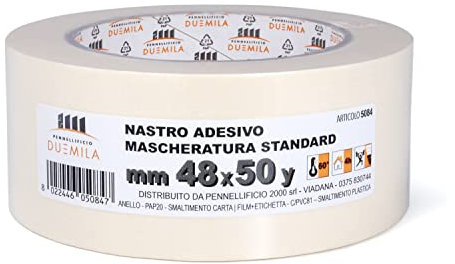 PENNELLIFICIO 2000 | Cinta de papel para enmascarar y para pinturas, eliminación sin residuos, antimanchas, tamaño 48 mm x 45 m – Made in Italy