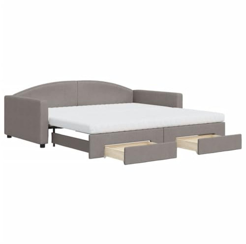 vidaXL Tagesbett, Sofabett Ausziehbar mit Schubladen Matratzen, Gästebett Schlafsofa für Schlafzimmer Wohnzimmer, Sofa Ausziehbett, Taupe 100x200cm Stoff