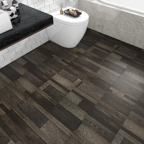 Yullpaper PVC Bodenbelag Holzoptik Klick Vinylboden Selbstklebend Graubraun Klebefliesen Boden für Küche Bad Klebevinyl Fliesenaufkleber Retro Bodenfliesen Selbstklebend 4 Stück PVC Boden 30 X 30cm
