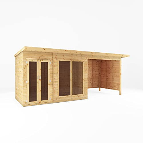 Waltons 18x6 ft Wooden Summerhouse with Covered Patio, Garden Room