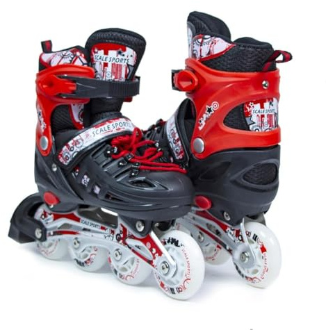 Scale Sports - Adjustuble Roller Skates with light up wheels for children and adults - Kids Inline Roller boots for toddler, Rollers for girls, boys, professional and beginner.