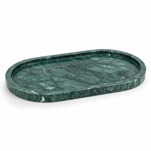 EHC Natural Marble Bathroom Vanity Tray - Oval, Green, 30 x 15 x 2 cm - Decorative Countertop Sink Storage Organiser for Cosmetic, Perfume, Home Decor