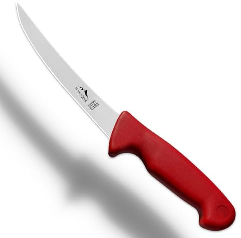 HESTENBERG Solingen Germany - Cuchillo para deshuesar recto y curvado en rojo, adecuado como cuchillo de carnicero, cuchillo de carnicero y cuchillo de carne (curvado de 6 pulgadas)