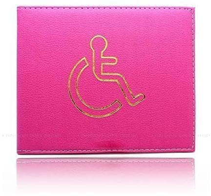 Funktionshindrade märkeshållare fodral plånbok säkert skydd handikapp parkeringstillstånd visning metall hörn PU-läder hologram (fuchsia)