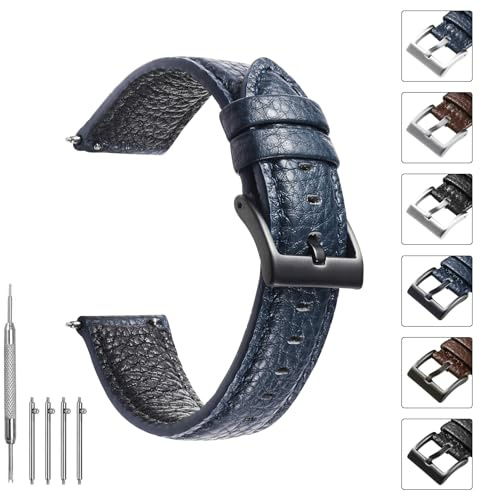 TODYSTRAP Cinturino Orologio 20mm Pelle, Cinturino Orologio Uomo Nero in Pelle Lychee, Cinturini per Orologi Morbido di Ricambio, Cinturino Smartwatch con Fibbia Argento, 20mm 22mm