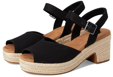 TOMS Women's Isla Peep Toe Heeled Sandal, Black Beachside Woven, 5 UK
