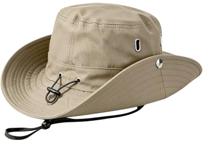 JFAN Bob Homme Femme à Large Bord Chapeau de Soleil Anti UV Respirant pour Randonnée Pêche Camping Plage(Beige,Taille Unique)