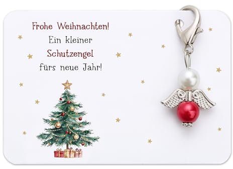 BOOMTOP Schutzengel Schlüsselanhänger Weihnachten Engel Anhänger Kleine Glücksbringer Neujahr Silvester Weihnachten Geschenke Weihnachtsengel Mini Perlenengel Rot Weihnachtskarte Organzabeutel