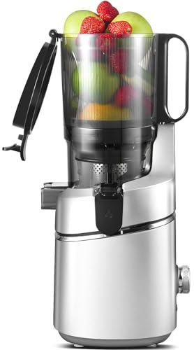 AMZCHEF 250W Automatischer All-In-One Entsafter, 135MM Öffnung und 1,8L entsafter für Gemüse und Obst, Entsafter Slow Juicer Testsieger mit Dreifachem Filter - Silber