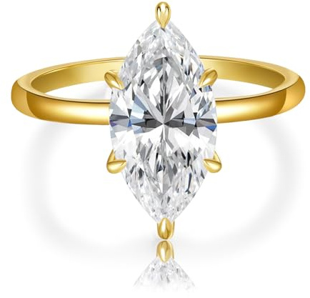 AVECON 3.5CT Marquise Cut Engagement Ring for Women, Wedding Promise Cubic Zirconia Band, 14K Gold Plated Simulated Diamond Rings Size 7