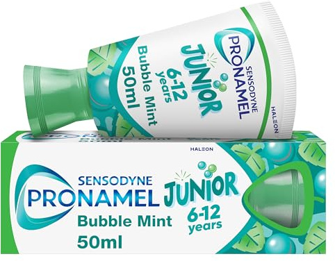 Sensodyne Pronamel Junior Bubble Mint Toothpaste, 6-12 Years, 50 ml | Kids fluoride toothpaste, enamel protection, sugar acid defence, bubble mint flavour, for ages six to twelve