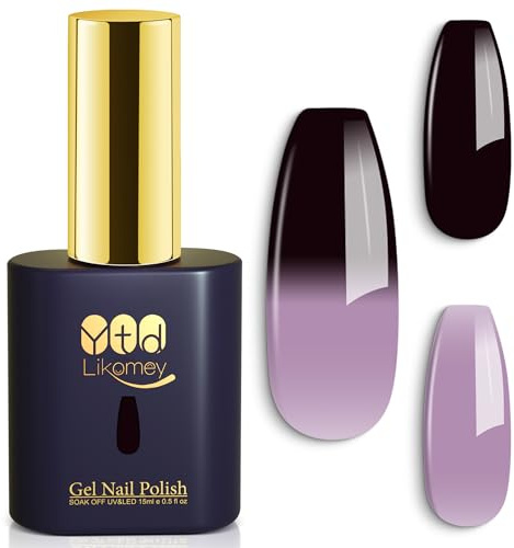 YTD Likomey UV Gel-lack Nagellack,15ml Ändrar Färg med Temperaturen Nagellack,Färgskiftande Manikyr Gel Polish,Kameleontfärg Gellack-Grålila till Svart WB501