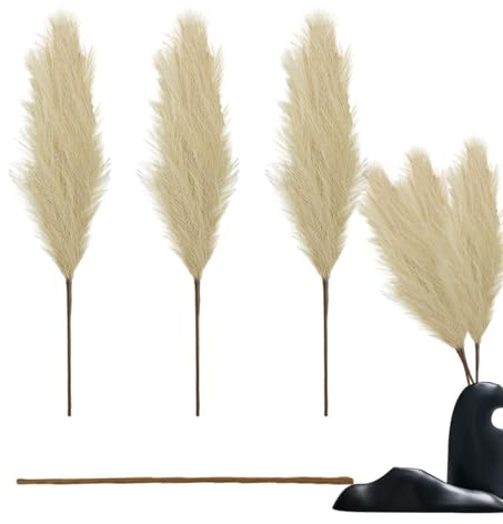 Hierba de pampa seca - Ramo de hierba de junco artificial de 110 cm / 43 pulgadas, flores secas boho esponjosas, granja de larga duración para arreglos florales de boda, decoración del jarrón del