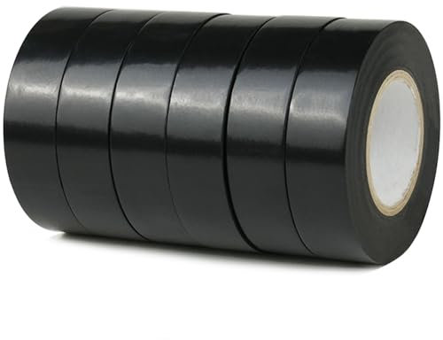 CHUANGSEED 6 Rolls Black Electrical Tape 19mm x 20m Black Strong Self-Adhesive PVC Electrical Insulation Tape for Insulating, Repairing and Protecting Electrical Wires Installations Connections