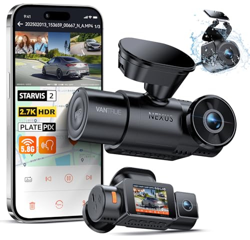 VANTRUE N4S 3-Kanal Dashcam mit STARVIS 2, 2.7K+2.5K+2.5K Vorne + Innen + Hinten, HDR Nachtsicht & 5GHz WLAN GPS, Parkmodus mit Voraufnahme & Zeitraffer, Sprachsteuerung, Superkondensator