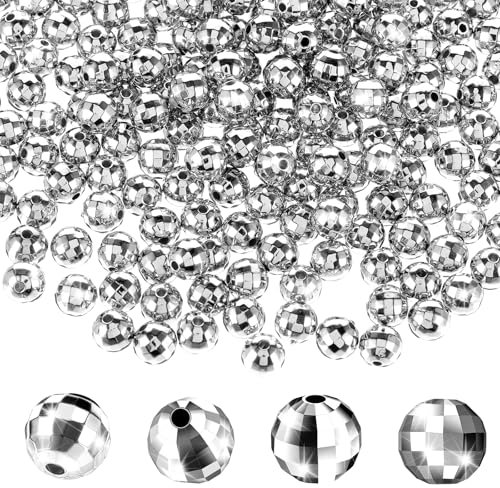 200PCS Mini Disco Ball Beads, Silver Disco Balls Round Reflective Mirrorball Charms Discos Ball Pendants DIY Craft Accessories for DJ Party Costume Accessory Wedding Decor Birthday Cakes