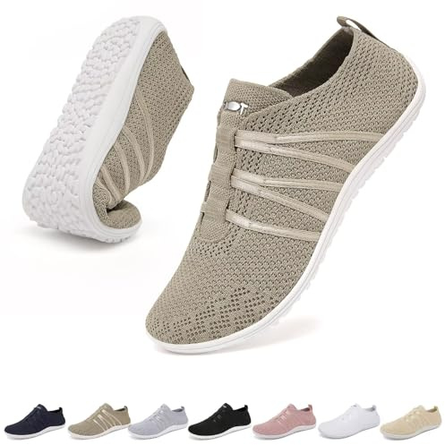 Merdoo Scarpe Barefoot Donna Uomo Minimaliste Scarpe Senza Lacci Traspirante Barefoot Shoes Antiscivolo Slip On Scarpe Piedi Nudi Leggere Sneakers Zero Drop Unisex Beige 41EU