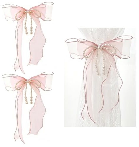 Hedayu Tie Backs Curtains Girls Bedroom Accessories Premium, Pink, 2Pcs
