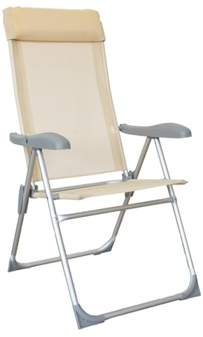 Sedia Sdraio Pieghevole Relax in Alluminio Ø22/19 mm – Multiposizione con Poggiatesta, Telo in Textilene Traspirante, Braccioli in ABS – Esterno e Giardino