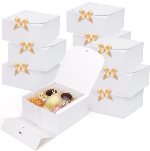 SDBYING 10 Pcs Gift Boxes with Lids White Cardboard Gift Box 20x20x10 cm | Bridesmaid Proposal Box with Ribbon, Large Party Present Boxes for Wedding, Birthday, Festival, Christmas, Party