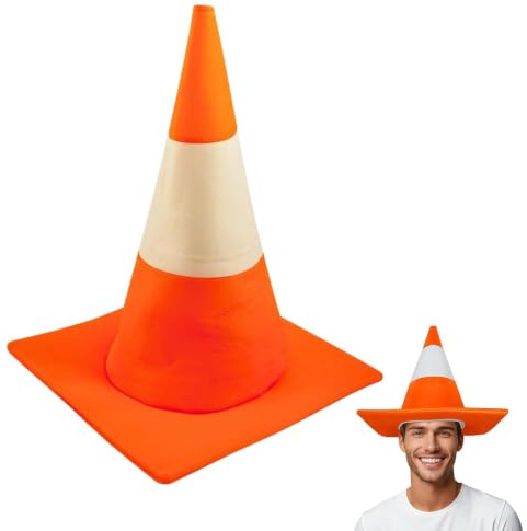 DYSWTUE Chapeau Drôle de Cône de Circulation, Chapeau Idiot de Nouveauté Couvre-Chef de Route de Trafic de Cône Orange et Blanc, Fête de Jeu de Rôle, Halloween, Fête à Thème, Carnaval