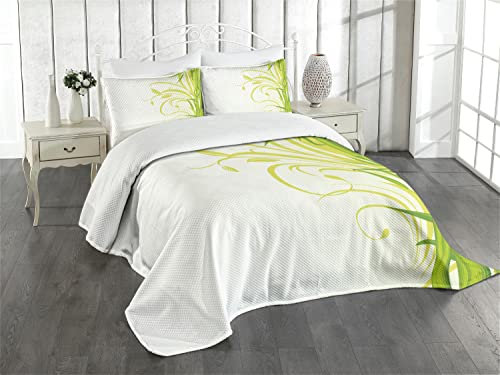 ABAKUHAUS Grün Tagesdecke Set, Feng Shui Garten, Set mit Kissenbezügen Waschbar, für Einselbetten 170 x 220 cm, Hellgrün