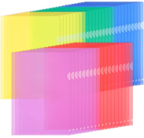 ZCZN 45 Pcs Chemises Plastique, Dossier Pochette A4 Pochette Document 5 Couleurs Vives Transparent Plastique Sous Chemise pour Ranger et Classer Papiers, Documents, etc - 31 * 22 cm