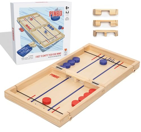 Pinbo Sling Puck Game (18) Premium Wooden Foldable Board | 2 Player Tabletop Game for Adults & Kids | Travel Friendly Classic Slingshot Game