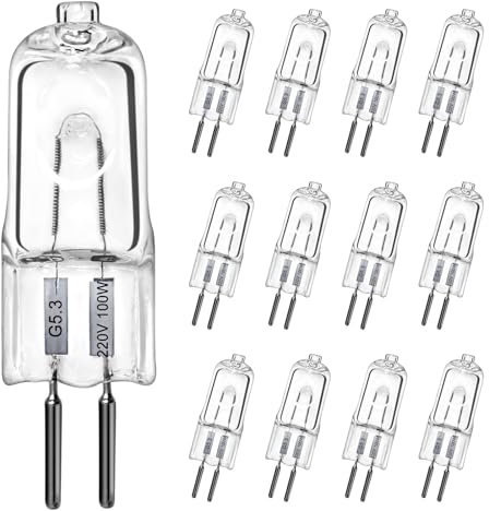 LedWekei Lampadine alogene G5.3, lampadina 220 V 100 W Lampadina a capsula trasparente a 2 pin, lampadine dimmerabili a luce bianca calda 2700 K (confezione da 12)