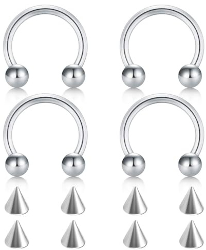 FECTAS 14G 16G 18G 20G Acero Quirúrgico Nariz Septo Herradura Hoop Earring Tragus Cartílago Hélix Daith Rook Concha Ceja Labio Ombligo Pezón Piercing Anillo de Repuesto Spikes 6-12mm