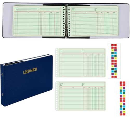 Skyygemm Raccoglitore ad anelli con 200 fogli di libro mastro da 12,7 x 21,6 cm, piccole linguette per contabilità, contabilità, contabilità, contabilità aziendale, libri contabili con colonne di
