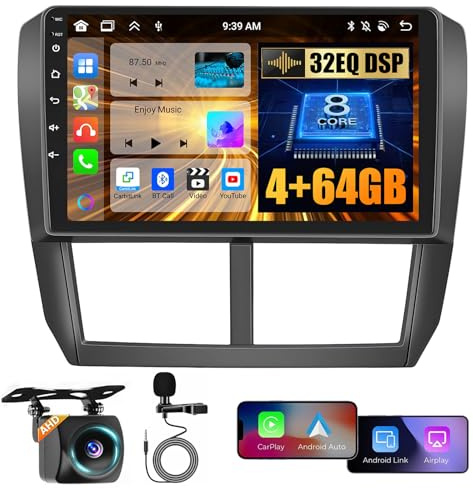 for Subaru Forester Impreza WRX 2008-2012 Android Car Stereo with Wireless Carplay, 8 Core 4+64GB 9 Inch IPS Touchscreen Car Radio 59UI GPS Navigation WiFi 32EQ DSP Backup Camrea
