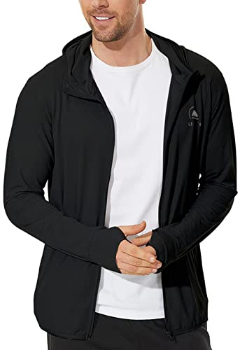 L LK SPORTS Men's UV Protection Lightweight Fishing Jacket Long Sleeve SPF Hoodie Shirt for Running Outdoor Hiking Black 3XL