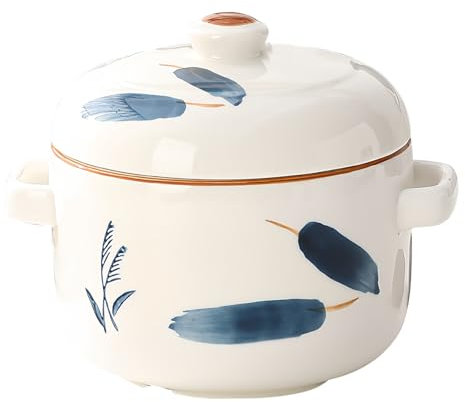 Dowbom Piccola ciotola da zuppa con coperchio, 400 ml, adatta al forno a microonde, tazza da brodo (bianco-C)