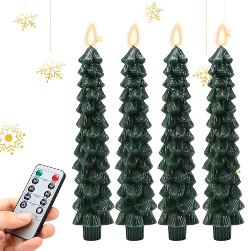 ycezw Flamlösa koniska julgransljus, 4 st flamlösa koniska, LED- för julgransljus, 4 st flamlösa koniska, LED- med fjärrkontroll, flimrande flamljusstake,