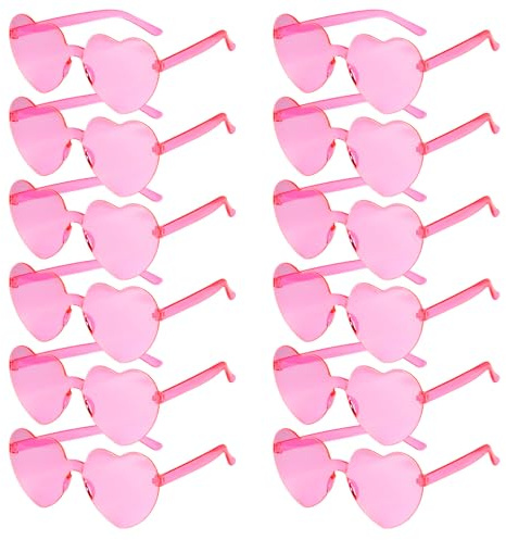PLULON 15 Pairs Heart Sunglasses for Women Pink Heart Glasses Valentine's Day Rimless Heart Shaped Sunglasses Candy Color Fun Glasses for Party Favor (Pink)