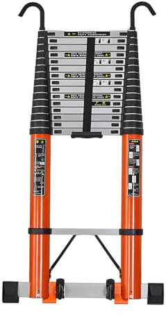 Aluminium-Teleskopleiter mit Haken, tragbare Anti-Rutsch-Leiter, längere Klapptreppe mit mobilen Rollen, 5 m - 8 m (Höhe 8 m)