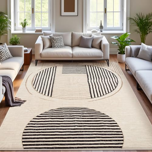 Calore Alfombra Salon Lavable 200x250cm, Alfombra Habitacion Beige Geométrica Antideslizante Alfombras Salon Pelo Corto Grande