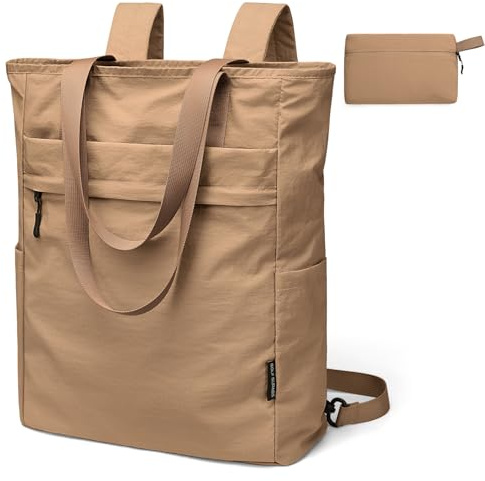 GOLF SUPAGS Foldaway Convertible Rucksack 2 in 1 Casual Tote Schultertasche Nylon Tagesrucksäcke Damen Männer Multifunktions Schule Arbeit Reise, Kiesbraun