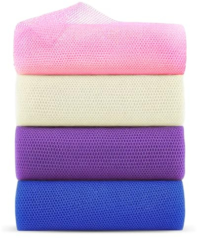 Flintronic 4PCS Filet de Douche Africain, 65*20CM Eponge Douche, Gant de Toilette Exfoliant, Haute Elasticité Ceinture de African Net Sponge, Filet de Bain pour Exfolier, Peau Nettoyer, Peau Apaisante