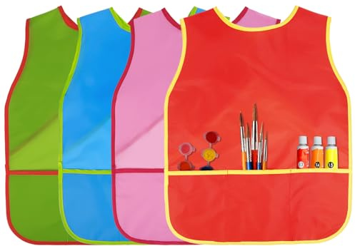 ViEinkaufen 4Pcs Kids Painting Aprons Children Artist Smock Toddler Art Waterproof Kids Paint Smock Sleeveless Kid Painting Smocks with Pockets for Age 3-8 Year Gift Craft Cooking