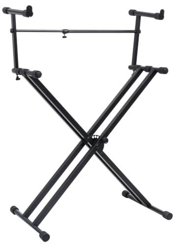 Teenpull Keyboardständer doppelstrebig X-Rahmen aus Stahl Schwarz höhenverstellbar klappbar stabil für Bühne Studio Proberaum Konzert zuhause mit praktischer Ablage