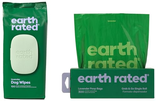 Earth Rated - Bags Replacement roll 300 lavender bags & dog and cat Wipes 100 units, lavender oil
